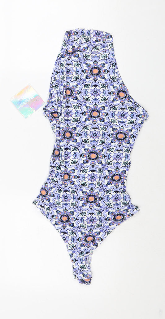 Missguided Womens Multicoloured Geometric Viscose Bodysuit One-Piece Size 8 Tie