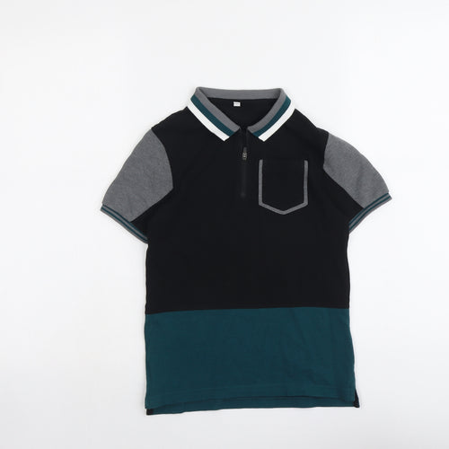 Marks and Spencer Boys Multicoloured Colourblock Cotton Pullover Polo Size 7-8 Years Collared Zip