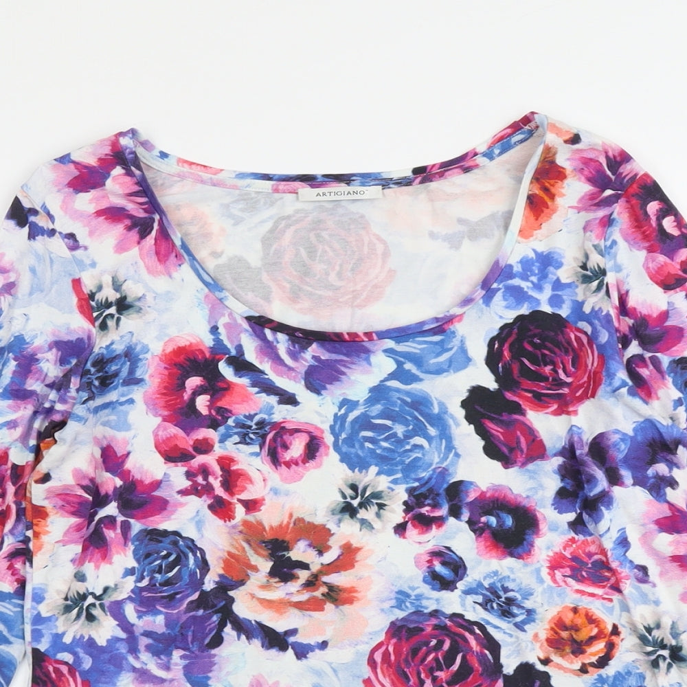 Artigiano Womens Multicoloured Floral Viscose Basic T-Shirt Size 12 Scoop Neck
