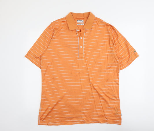 Europe Mens Orange Striped Cotton Polo Size XS Collared Button - Palm Tree Print