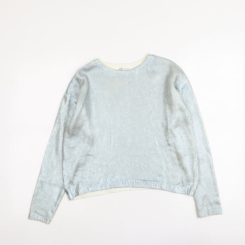 H&M Girls Blue Round Neck Acrylic Pullover Jumper Size 10-11 Years Pullover