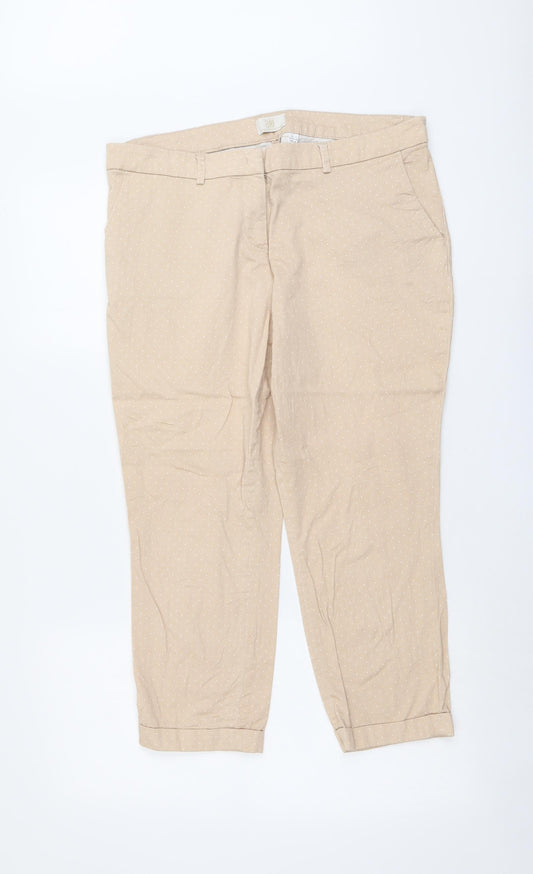 Baf Womens Beige Polka Dot Cotton Trousers Size 16 L23 in Regular Button