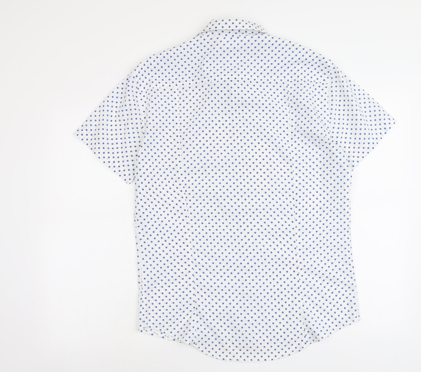 HIS Mens Blue Polka Dot Polyester Button-Up Size M Collared Button