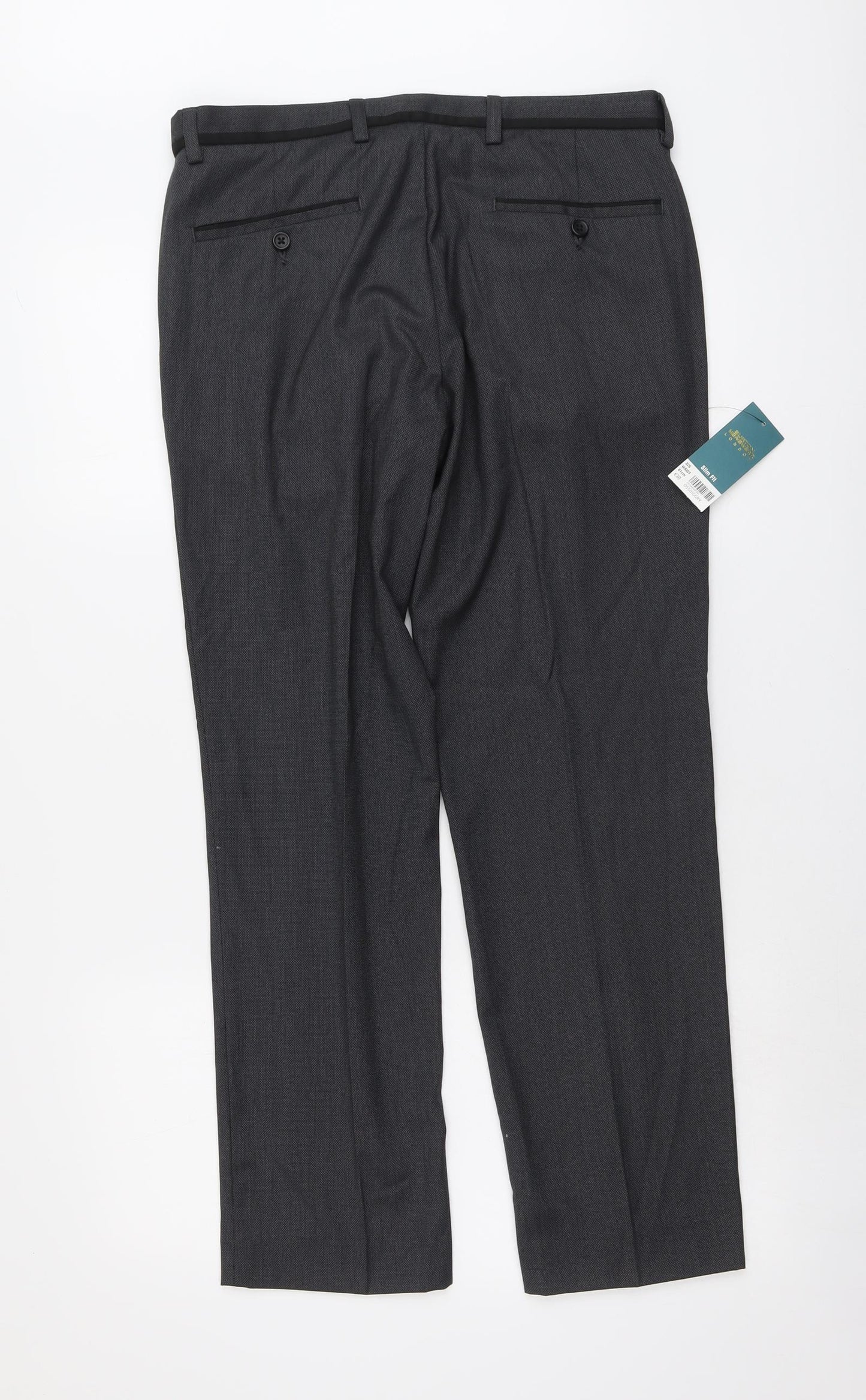 Burton Mens Grey Polyester Dress Pants Trousers Size 32 in L29 in Slim Button