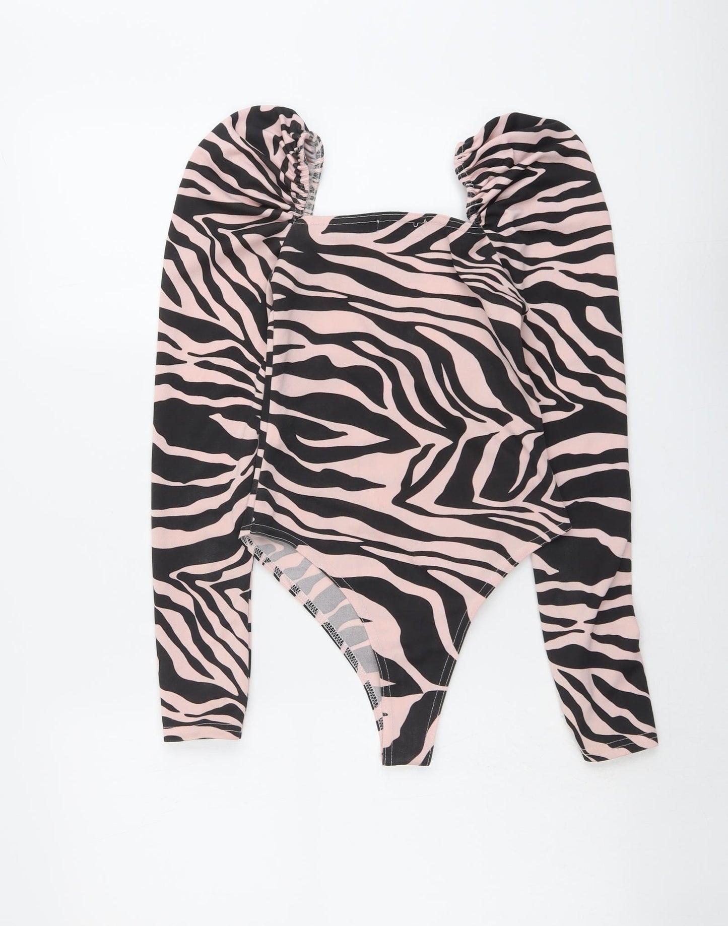 PRETTYLITTLETHING Womens Pink Animal Print Polyester Bodysuit One-Piece Size 4 Snap
