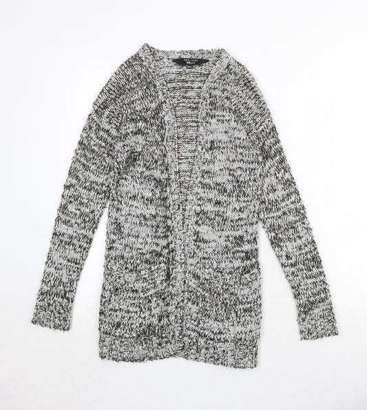 New Look Girls Grey V-Neck Geometric Acrylic Cardigan Jumper Size 10-11 Years Pullover