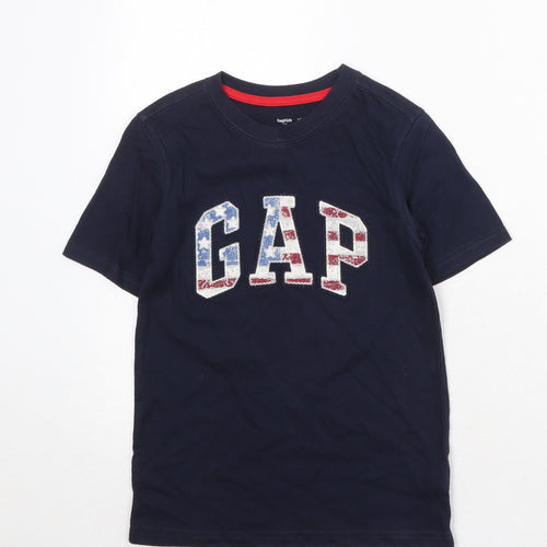 Gap Boys Blue Cotton Basic T-Shirt Size 6-7 Years Crew Neck Pullover