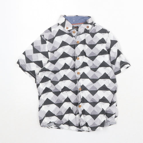 NEXT Boys Grey Geometric 100% Cotton Basic Button-Up Size 6 Years Collared Button