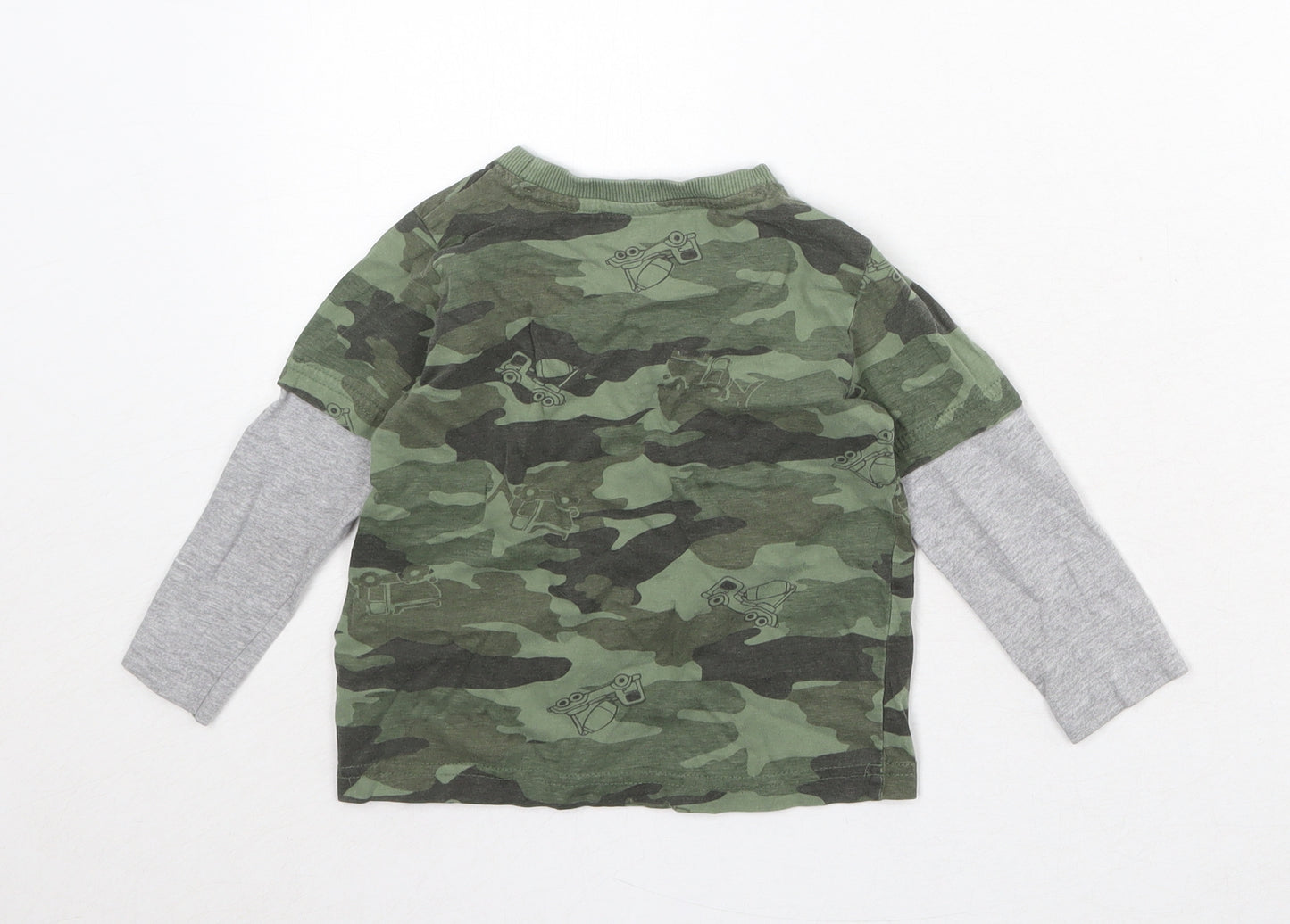 M&Co Boys Green Camouflage Cotton Basic T-Shirt Size 3-4 Years Round Neck Pullover