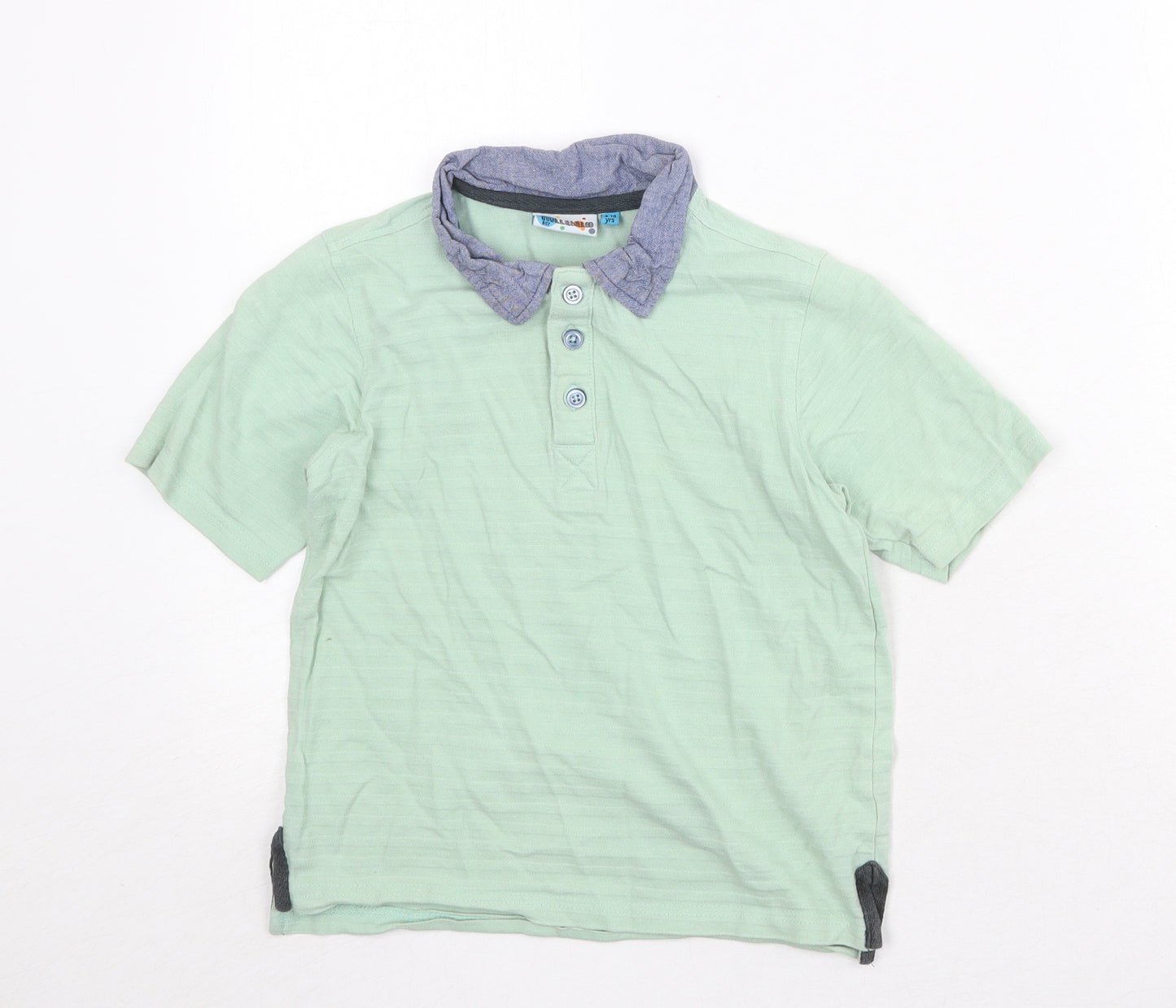 Hullabaloo Boys Green 100% Cotton Pullover Polo Size 9-10 Years Collared Button
