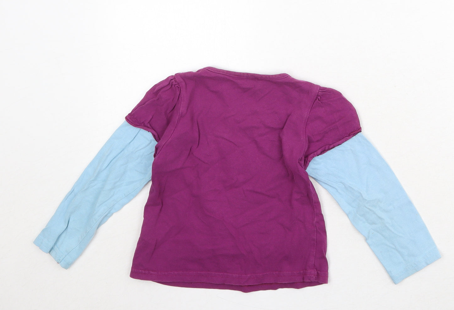 Ladybird Girls Purple 100% Cotton Basic Blouse Size 3-4 Years Round Neck Pullover - Flower Detail