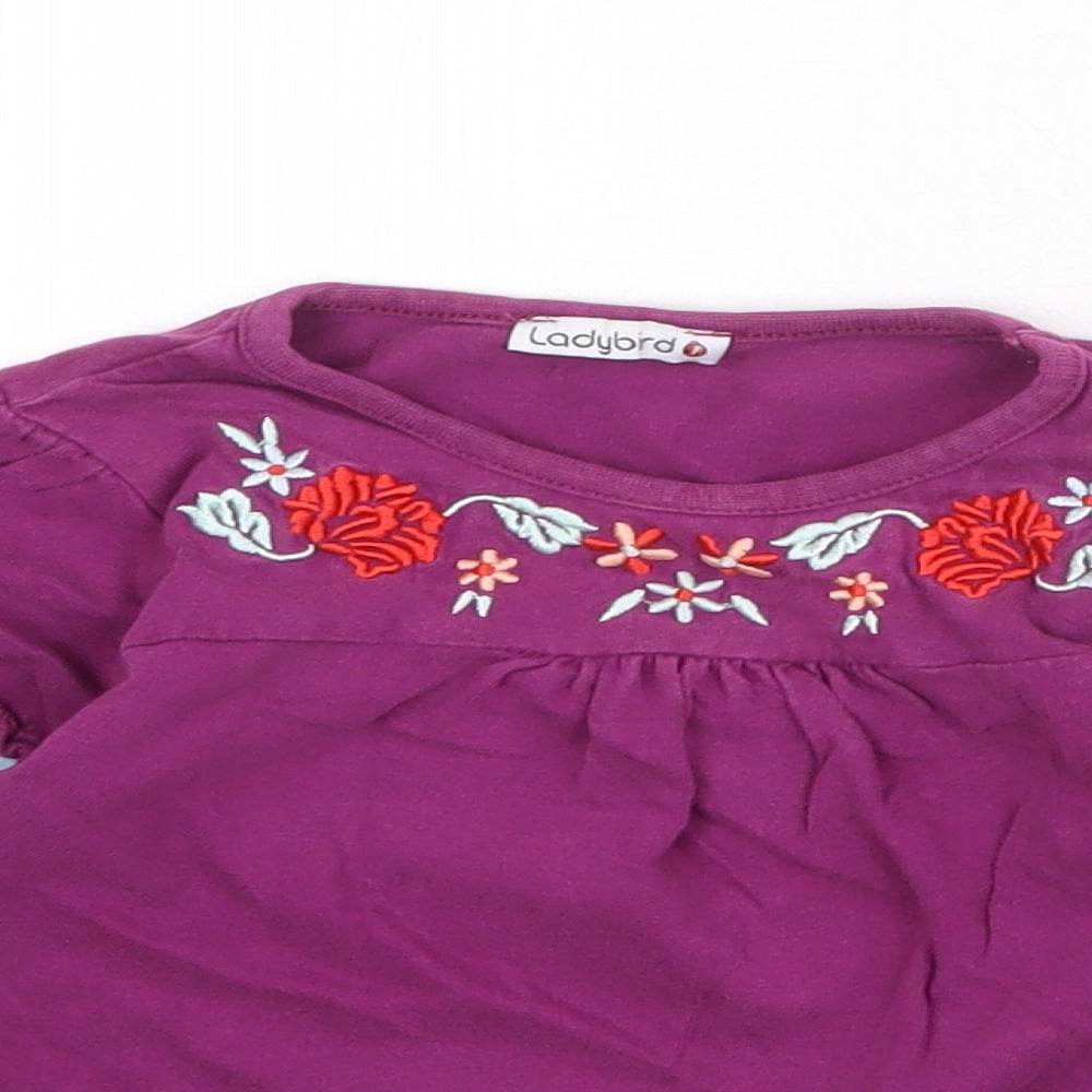 Ladybird Girls Purple 100% Cotton Basic Blouse Size 3-4 Years Round Neck Pullover - Flower Detail