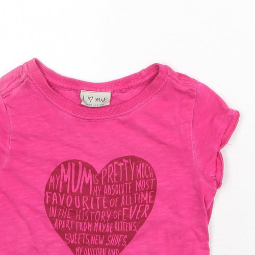 NEXT Girls Pink 100% Cotton Basic T-Shirt Size 4 Years Round Neck Pullover - Heart Print