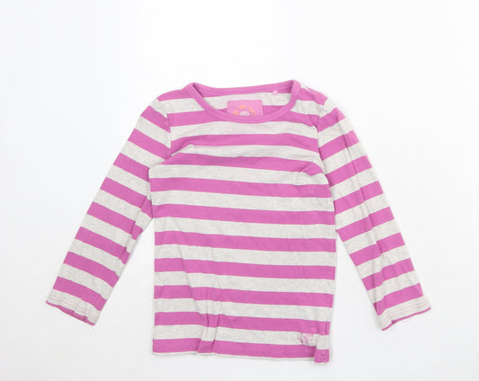 NEXT Girls Purple Striped 100% Cotton Basic T-Shirt Size 6 Years Round Neck Pullover