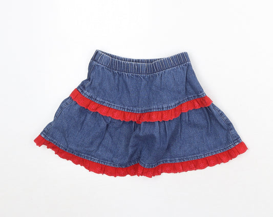 Adams Girls Blue 100% Cotton Skater Skirt Size 2-3 Years Regular Pull On
