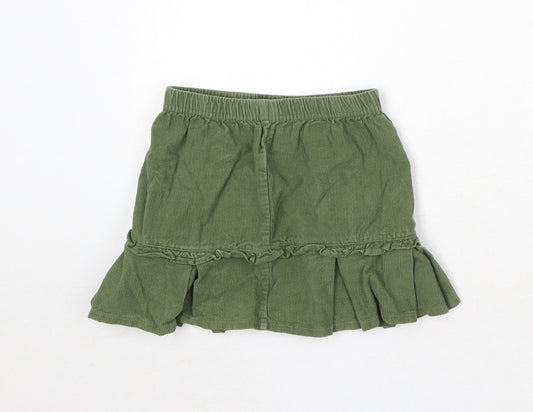 Marks and Spencer Girls Green 100% Cotton A-Line Skirt Size 2-3 Years Regular Pull On