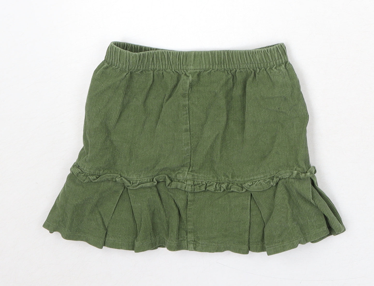 Marks and Spencer Girls Green 100% Cotton A-Line Skirt Size 2-3 Years Regular Pull On