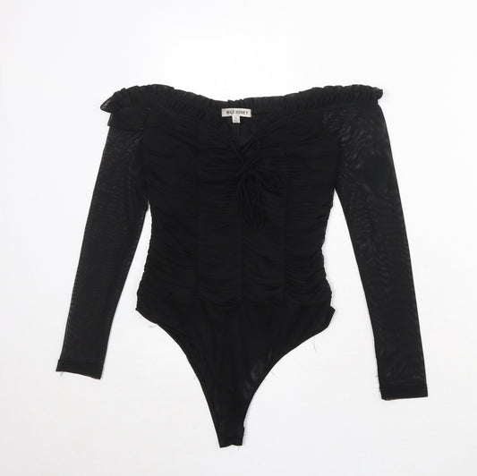 Wild Honey Womens Black Polyester Bodysuit One-Piece Size S Snap