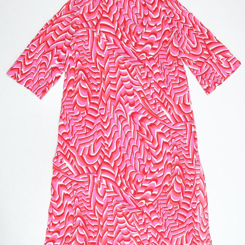 Zara Womens Pink Geometric Viscose Kaftan Size S V-Neck Pullover