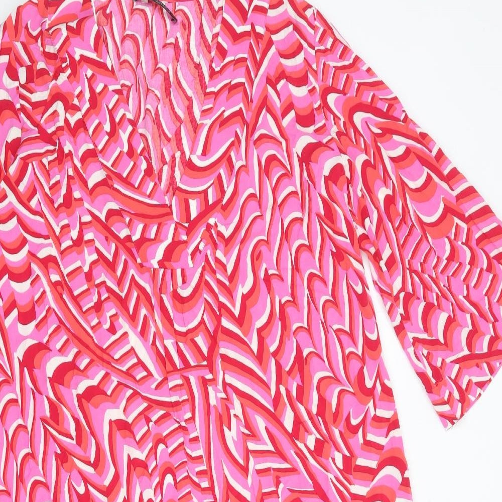 Zara Womens Pink Geometric Viscose Kaftan Size S V-Neck Pullover
