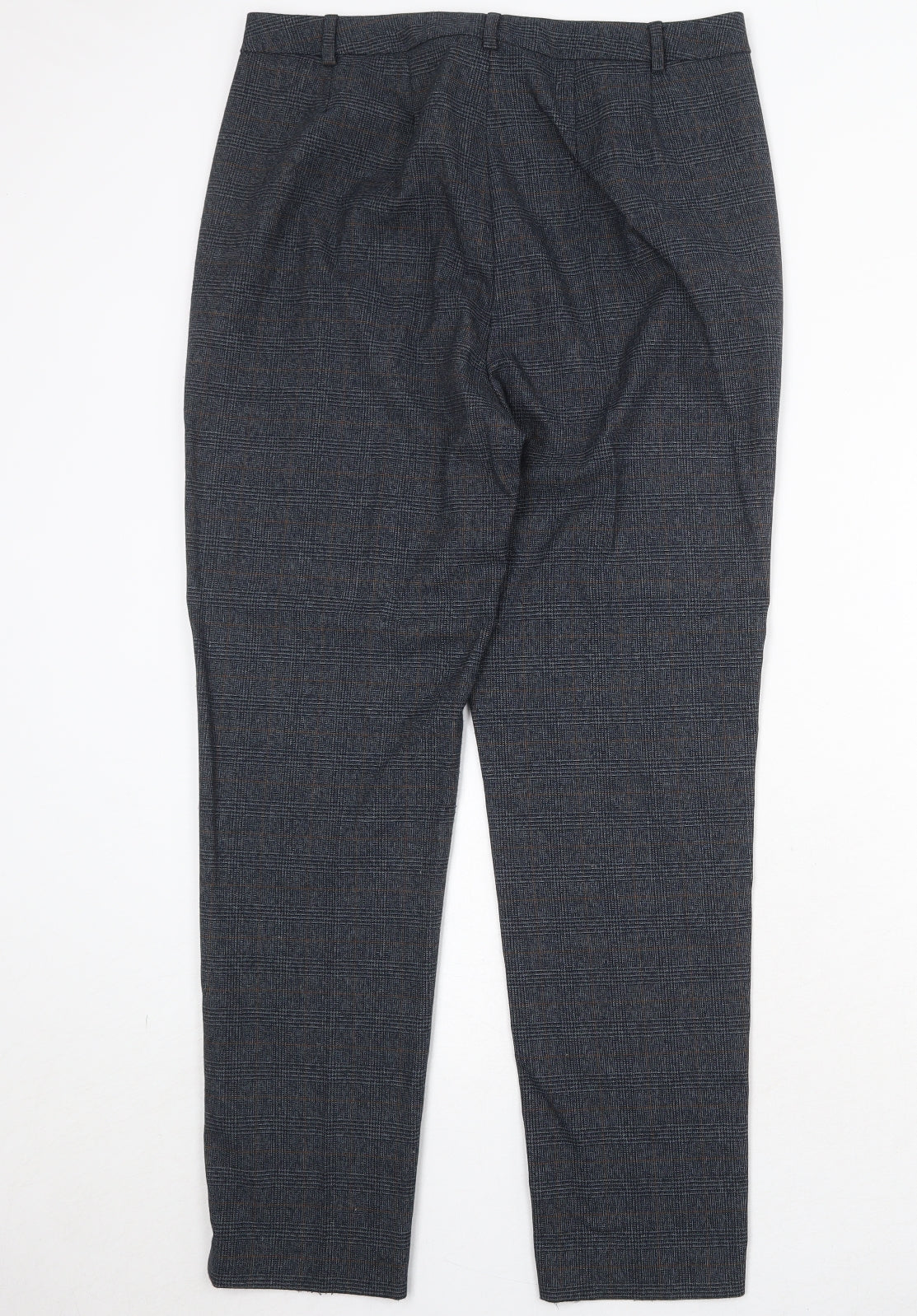 Marks and Spencer Womens Black Plaid Polyester Trousers Size 14 Regular Zip
