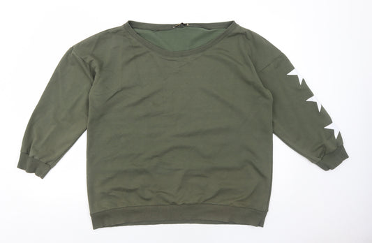 Jenerique Womens Green Cotton Pullover Sweatshirt Size 14 Pullover - Star Detail