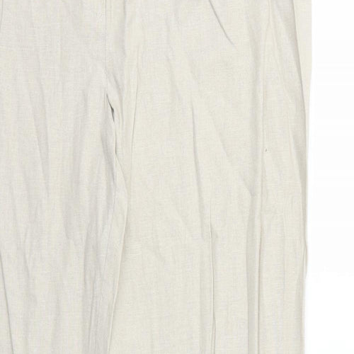 Marks and Spencer Womens Beige Linen Trousers Size 18 Regular Zip