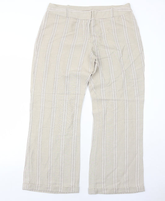 AMARANTO Womens Beige Striped Linen Trousers Size 18 Regular Zip