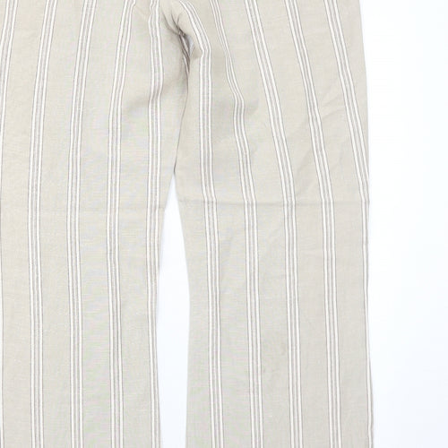 AMARANTO Womens Beige Striped Linen Trousers Size 18 Regular Zip