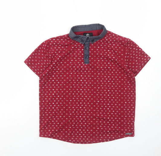 Firetrap Boys Red Geometric Cotton Pullover Polo Size 11-12 Years Collared Button