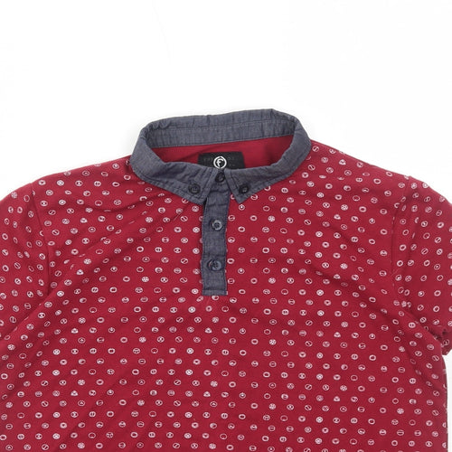 Firetrap Boys Red Geometric Cotton Pullover Polo Size 11-12 Years Collared Button