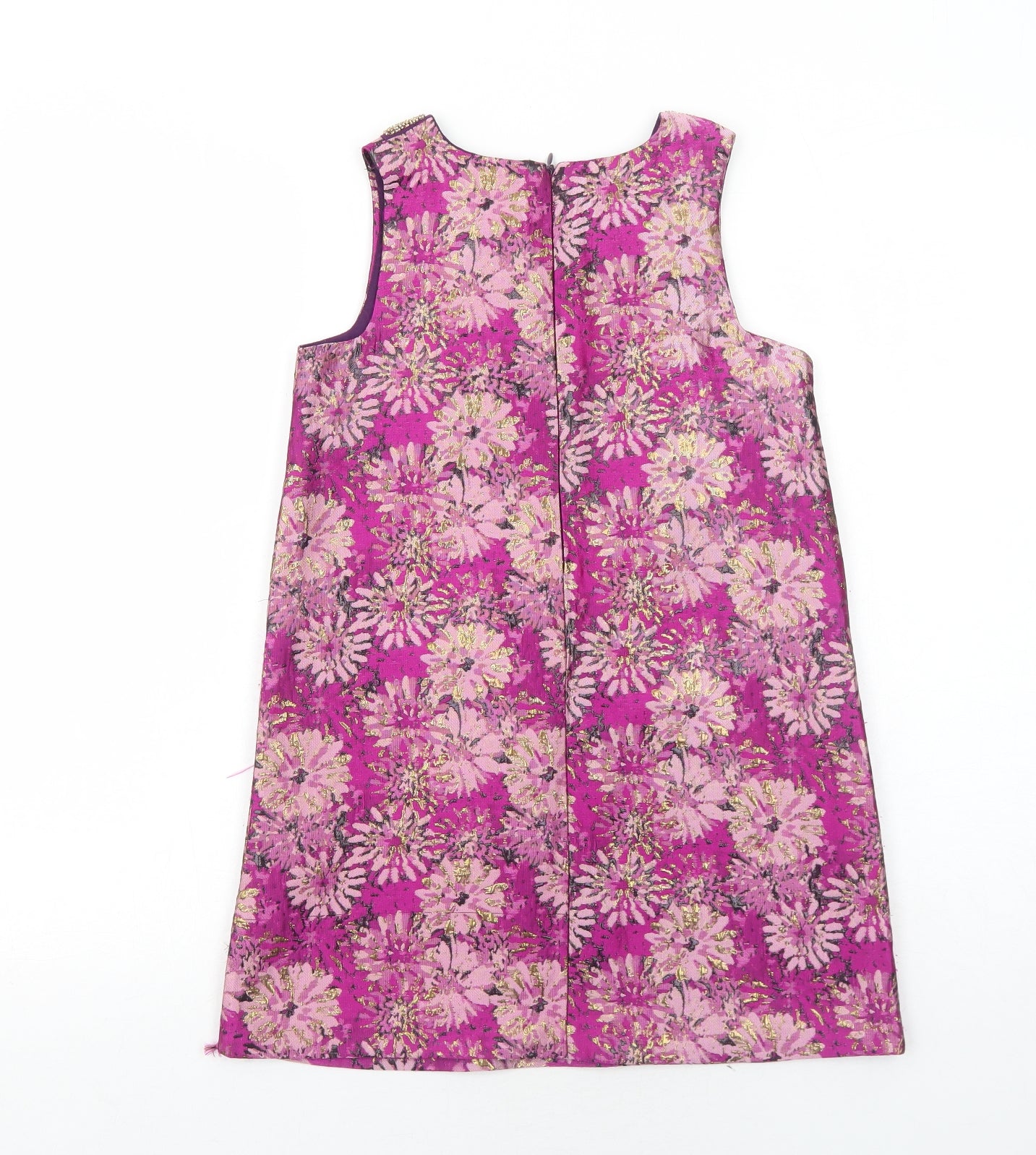 Kaisley Girls Purple Floral Polyester Shift Size 7-8 Years Boat Neck Zip - Embellished Neckline
