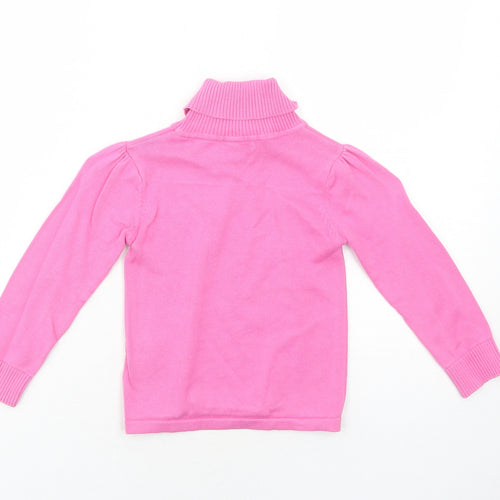 Marks and Spencer Girls Pink Roll Neck Cotton Pullover Jumper Size 4-5 Years Pullover