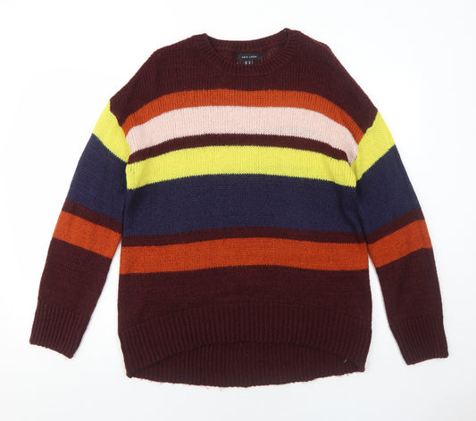 New Look Mens Multicoloured Round Neck Striped Acrylic Pullover Jumper Size M Long Sleeve