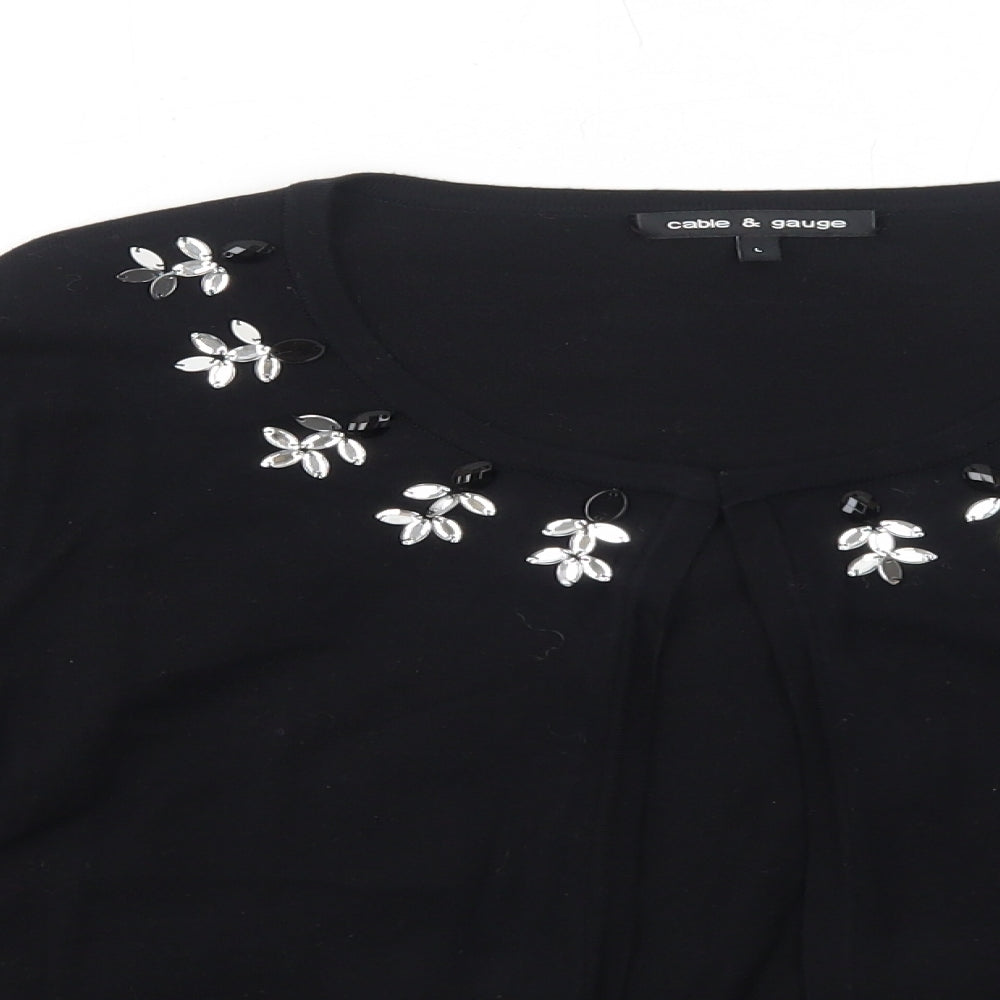 Cable & Gauge Womens Black Scoop Neck Cotton Cardigan Jumper Size L