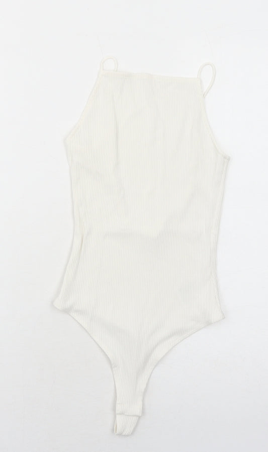 H&M Womens White Viscose Bodysuit One-Piece Size S Snap