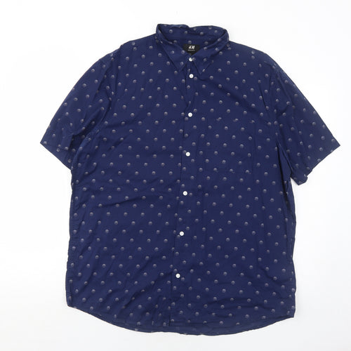 H&M Mens Blue Geometric Cotton Button-Up Size L Collared Button