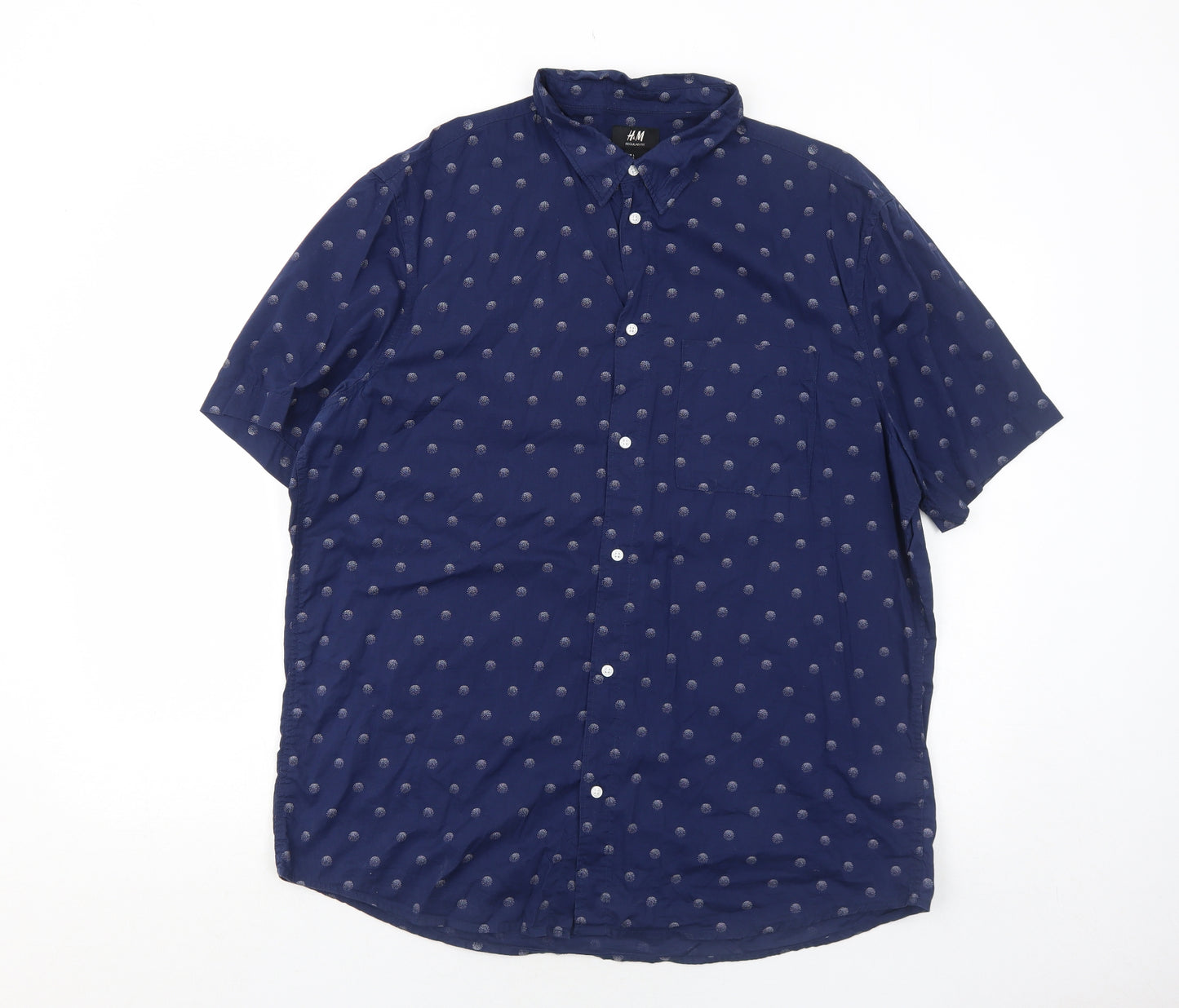 H&M Mens Blue Geometric Cotton Button-Up Size L Collared Button