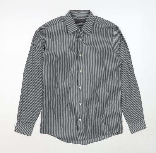 Burton Mens Grey Striped Cotton Button-Up Size S Collared Button - Collar 14½''-15''