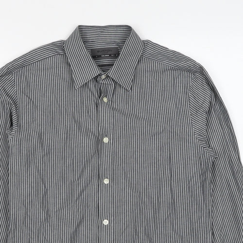 Burton Mens Grey Striped Cotton Button-Up Size S Collared Button - Collar 14½''-15''