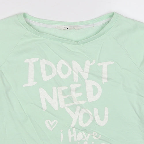 H&M Girls Green Cotton Pullover Sweatshirt Size 12-13 Years - I Don't Need You, I Have Wifi