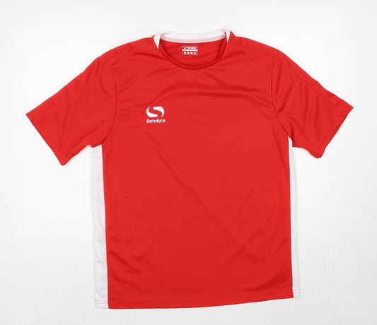 Sondico Mens Red Polyester Basic T-Shirt Size M Round Neck Pullover