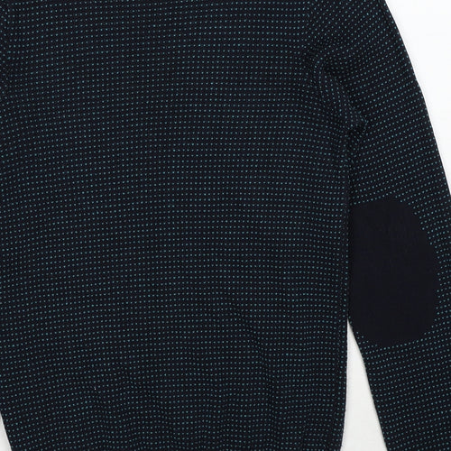 Topman Mens Black Round Neck Geometric Cotton Pullover Jumper Size XS Long Sleeve