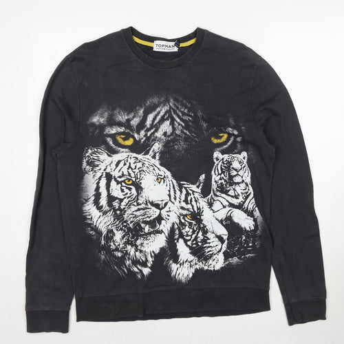 Topman Mens Grey Cotton Pullover Sweatshirt Size M - Tiger