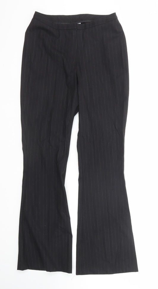 NEXT Womens Black Striped Wool Trousers Size 10 Regular Zip