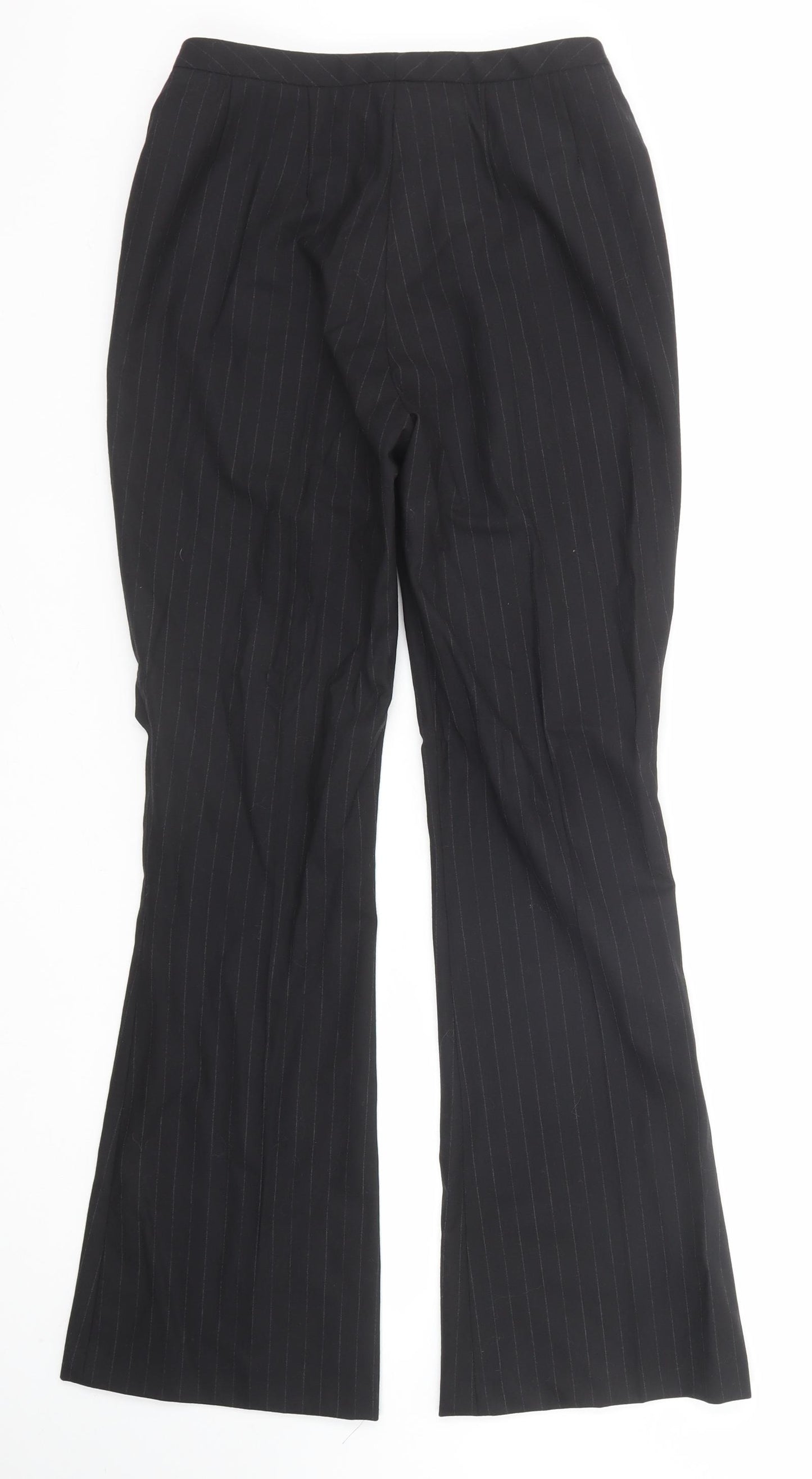 NEXT Womens Black Striped Wool Trousers Size 10 Regular Zip