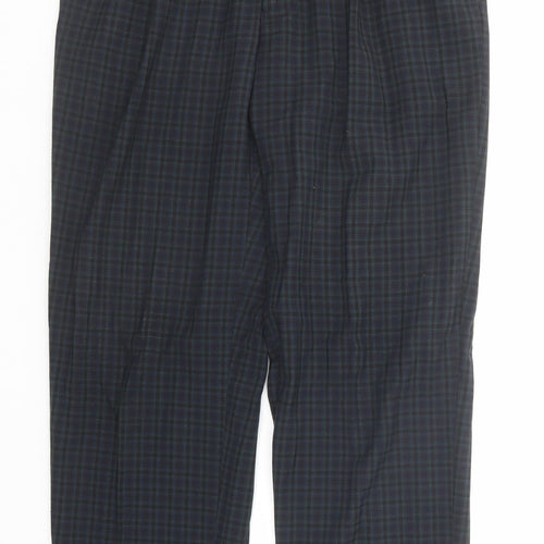 Marks and Spencer Mens Blue Check Polyester Trousers Size 32 in L31 in Regular Zip