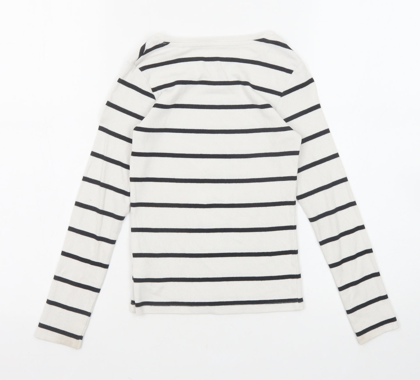 NEXT Girls White Striped Cotton Basic T-Shirt Size 8 Years Round Neck Pullover
