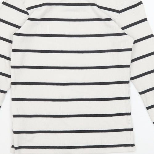 NEXT Girls White Striped Cotton Basic T-Shirt Size 8 Years Round Neck Pullover