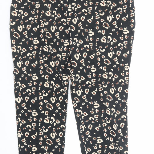 Dorothy Perkins Womens Black Animal Print Cotton Trousers Size 16 Regular Zip - Leopard Pattern